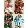 thumbnail image 2 of Women's Casual Two-Piece Set: Cotton-Linen Printed Shirt and Shorts, 2 of 6