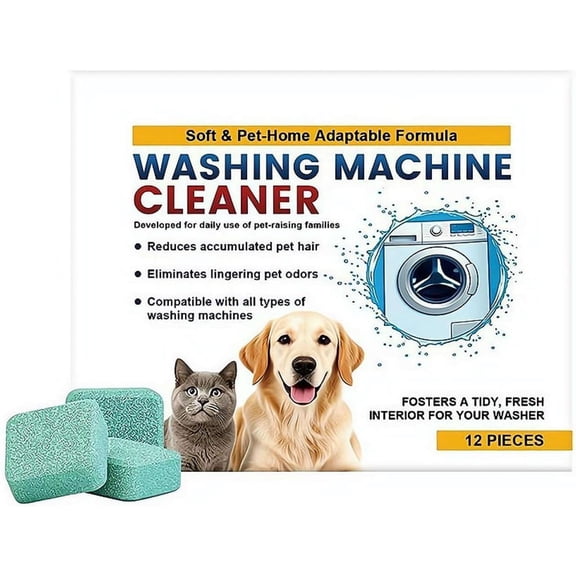 12 Pcs Washing Machine Cleaner Tablets, Active Effervescent Descaler for Pet Owners, Odor Residue Remover for HE Top Front Load Washer