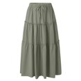 thumbnail image 4 of Fsqjgq Skirts for Women Trendy Spring Break Essentials Women's Elastic High Waist Boho Maxi Skirt Ruffle A-Line Swing Long Skirts Green S, 4 of 9
