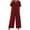 Burgundy B, variant on ZQUUVOU Women's Solid 2 Piece Set Cotton Linen Short Sleeve Loose Round Neck Summer Tops Pants with Pocket Burgundy A
