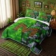 thumbnail image 3 of meiyoeat Pixel Game Monogrammed M Bed Spread Queen for Girls Boys, Green Brown Sauqre Block Queen Coverlet Set, 3pcs, 1 Comforter and 2 Pillowcases, 3 of 7