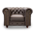 thumbnail image 1 of Sillón Individual de de Piel Genuina Clásico Capitonado, 1 plaza, Modelo Chesterfield P/V, Color Chocolate, Elegante, cómodo y Moderno, Hecho en Mexico. Medidas 110 X 90 X 80 cm., 1 of 7