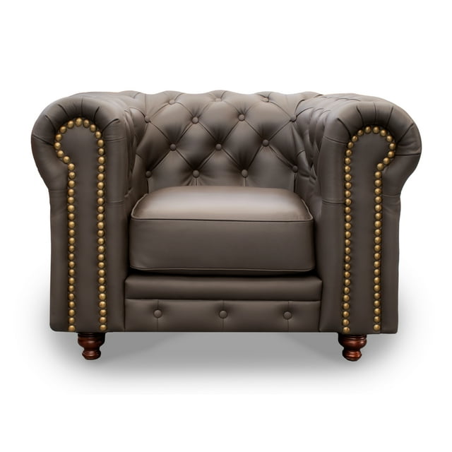 Sillón Individual de de Piel Genuina Clásico Capitonado, 1 plaza, Modelo Chesterfield P/V, Color Chocolate, Elegante, cómodo y Moderno, Hecho en Mexico. Medidas 110 X 90 X 80 cm.