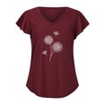 thumbnail image 3 of Moda mujer Casual volantes manga corta Irregular cuello en V impreso Tops blusa camisetas Pompotops  hkajfhjk470438, 3 of 5