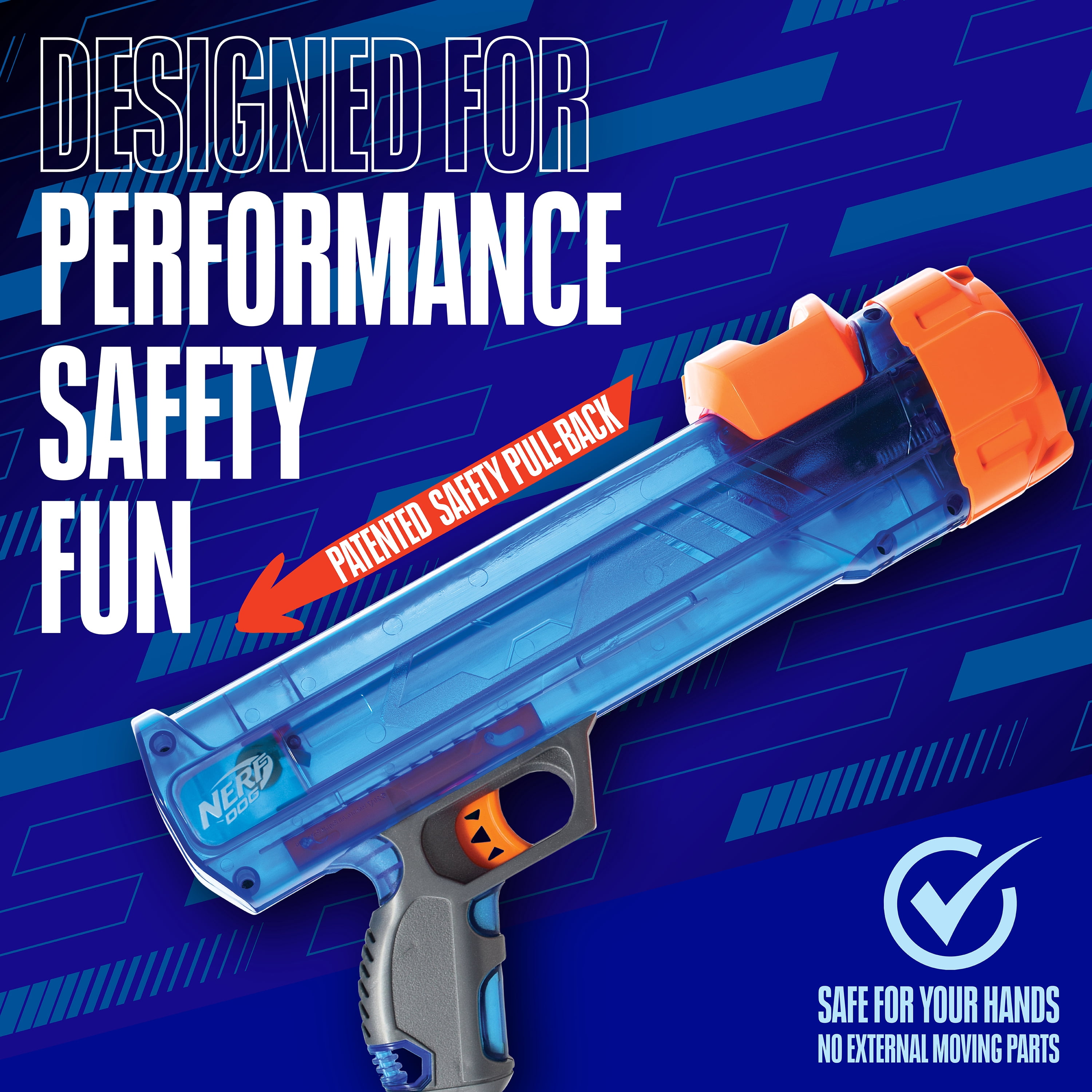 Nerf Dog Translucent Blaster Ball Launcher with Ball Clip with 2.5 inch TPR Glow Ball, 16 inch