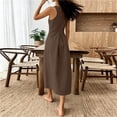 thumbnail image 6 of Ayolanni Cotton Linen Dresses for Women 2026 Brown Crew Neck Sleeveless A-Line Maxi Dress Flowy Going Out Solid Work Sundress S, 6 of 9