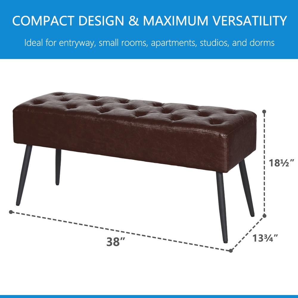 Abble 38" Wide Upholstered Entryway Bench, Tufted Ottoman Bench, Small Bed Room Bench, Casual Dining Room Bench, Taupe