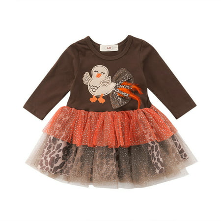 Baby Girl Thanksgiving Outfit Dress Turkey Leopard Tulle Tutu Dress