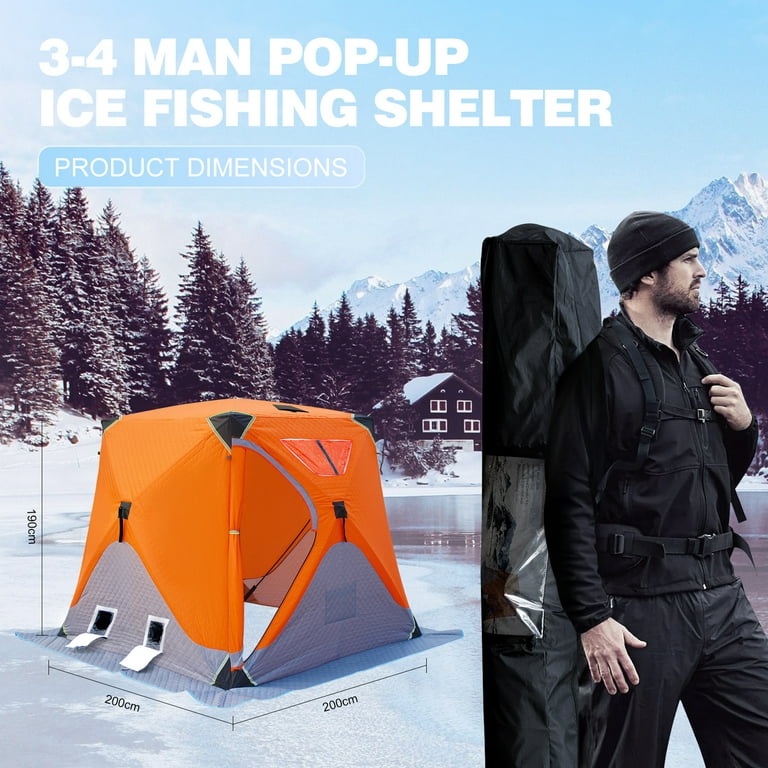 Pop Up Hub-Style 3-4 Person Ice Fishing Shelter, Abxmas Winter Tent Insulated Waterproof Oxford Fabric 600D, Outdoor Winter Fishing Portable Ice