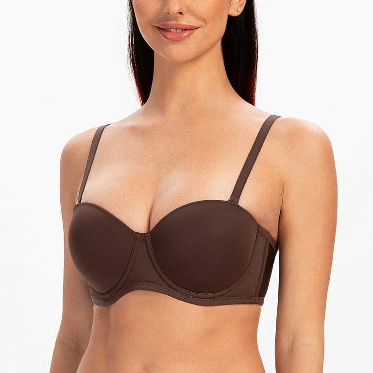 MELENECA Women's Strapless Bras for Large Bust Minimizer Unlined with  Underwire Clear Strap