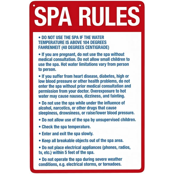 Warning Sign Retro Aluminum Sign Spa Rules - 8"x12" Metal Tin Sign, Vintage Funny Pool Decor for Home Pool Club Hotel Spa Area