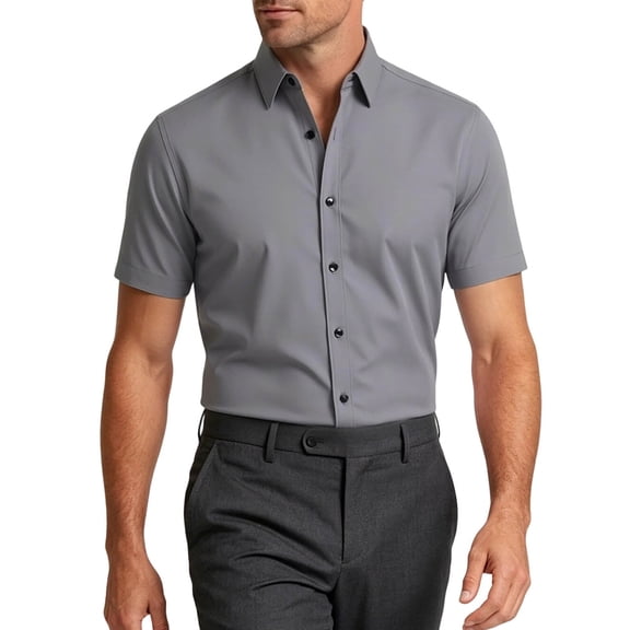 JOANKDMI Short Sleeve Button Down Shirts for Men Wrinkle Free Dress Shirts Casual Business Tops Spread Collar Slim Fit Stretch Office Work Clothes for Summer Interview, S-5XL