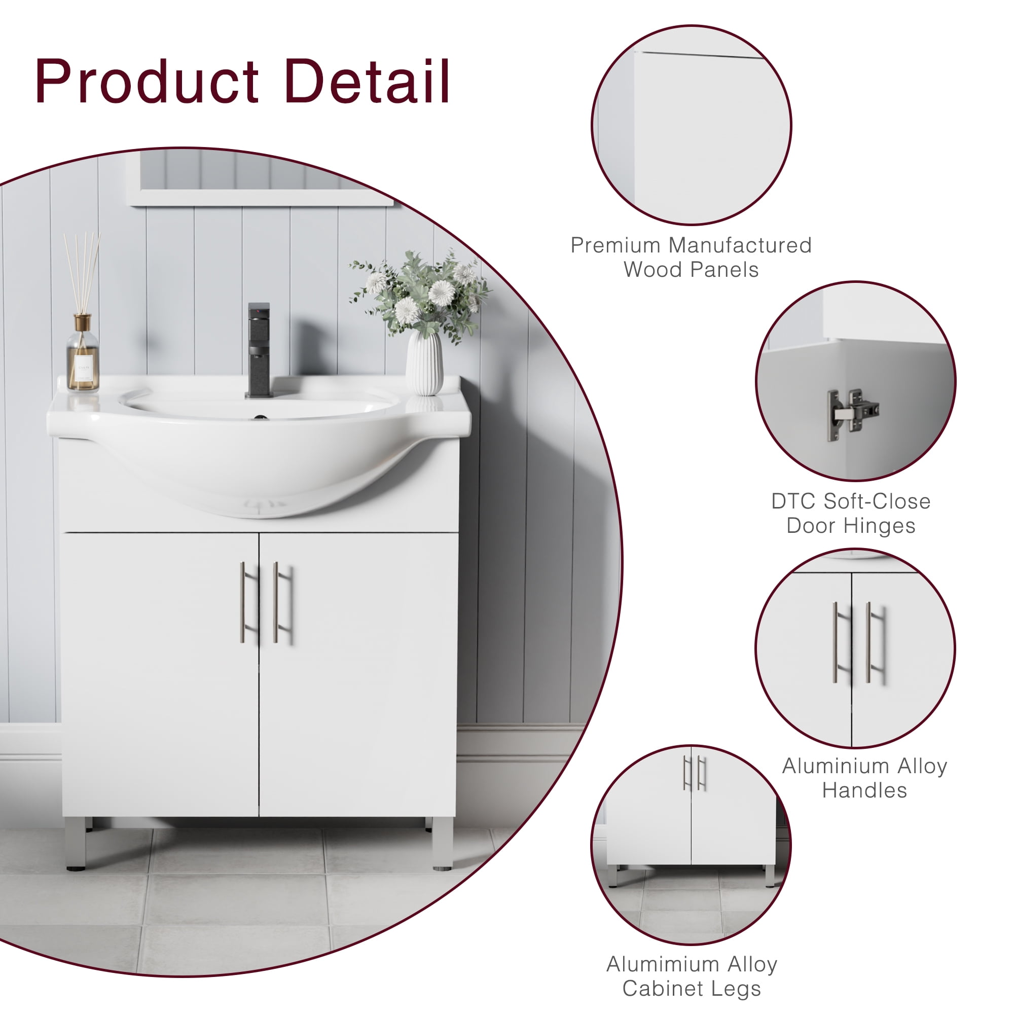 Eclife 30" Freestanding Single Bathroom Vanity with Euro Ceramic Sink and Faucet