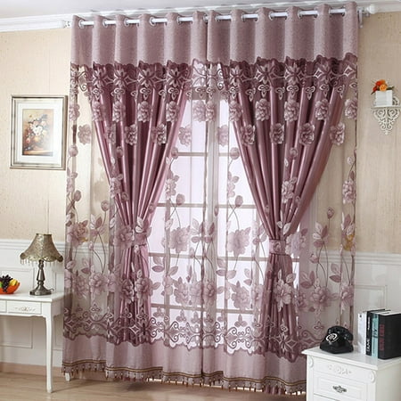Window Curtains Style Semi Blackout Curtain Panels, Grommet Curtain Panels European Style Embroidered Flowers decoration Indoor Window Drapes with Eyelet For Family Livingroom Bedroom - Single Curtain Panel ()
