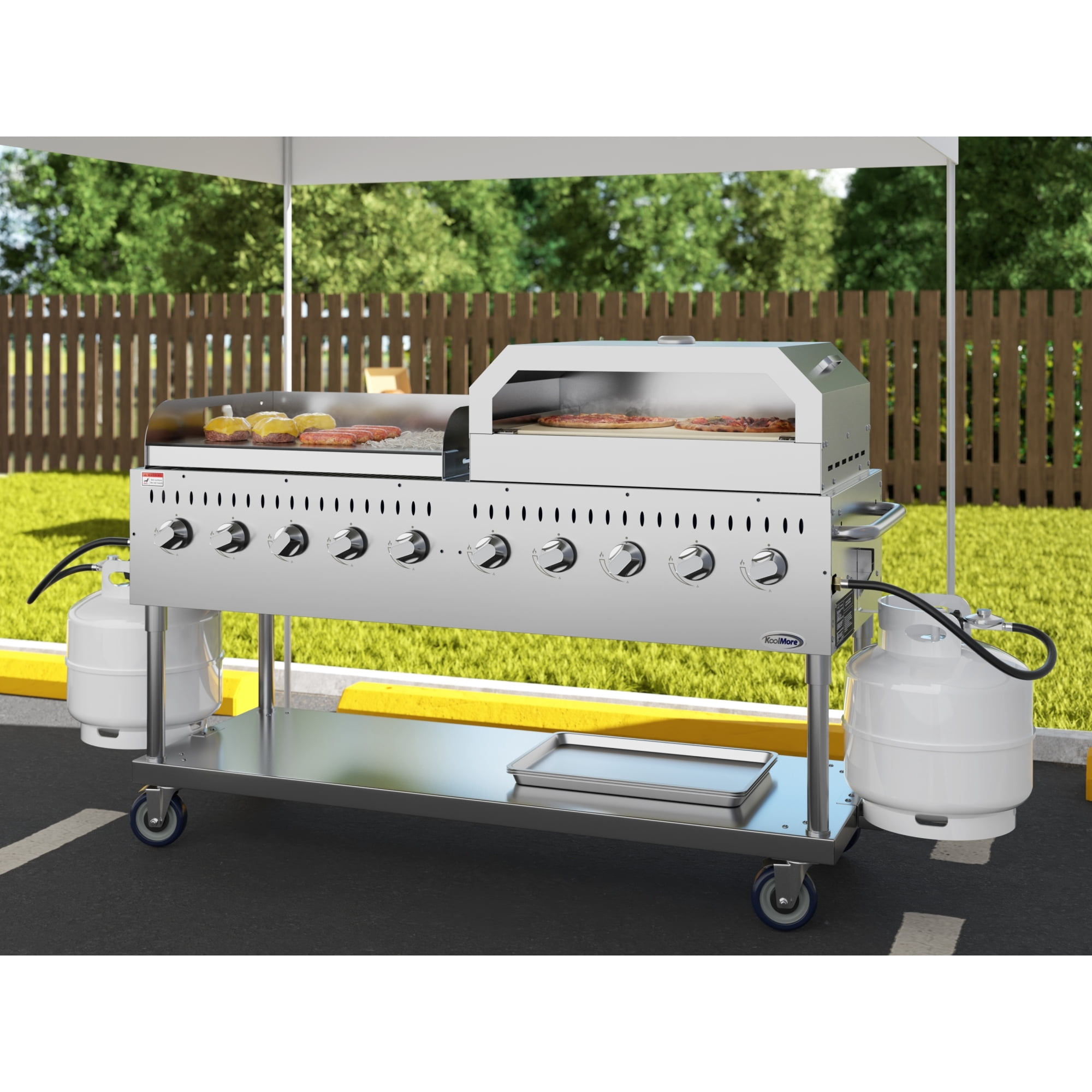 72 in. Full Stainless Steel Commercial Outdoor Propane Gas Grill with 36 in. Griddle and 36 in.Pizza Oven, ETL Listed in Stainless-Steel (CGKIT7-G36P36)