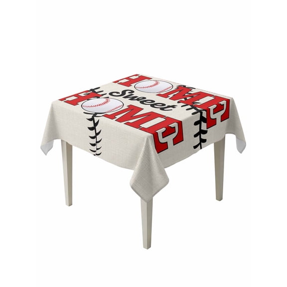 White Red Baseball Suqare Tablecloth - 60 x 60 Inch, Modern Art Funny Words Waterproof & StainResistant Tablecloth, Washable Oil-proof Table Cover for Dining/Party/Wedding/Camping/Buffet