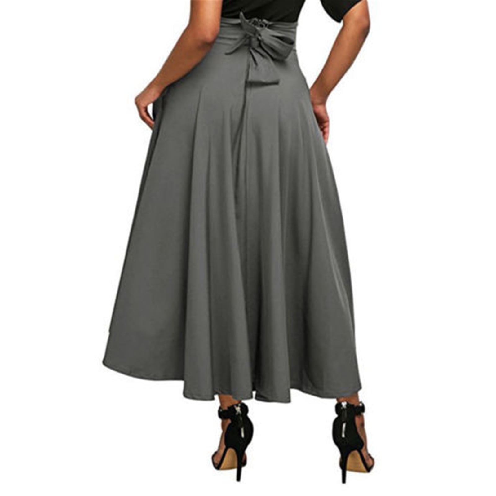Ma&Baby Women High Waist A Line Long Skirt Vintage Flared Pleated Maxi  Skirt with Pocket 