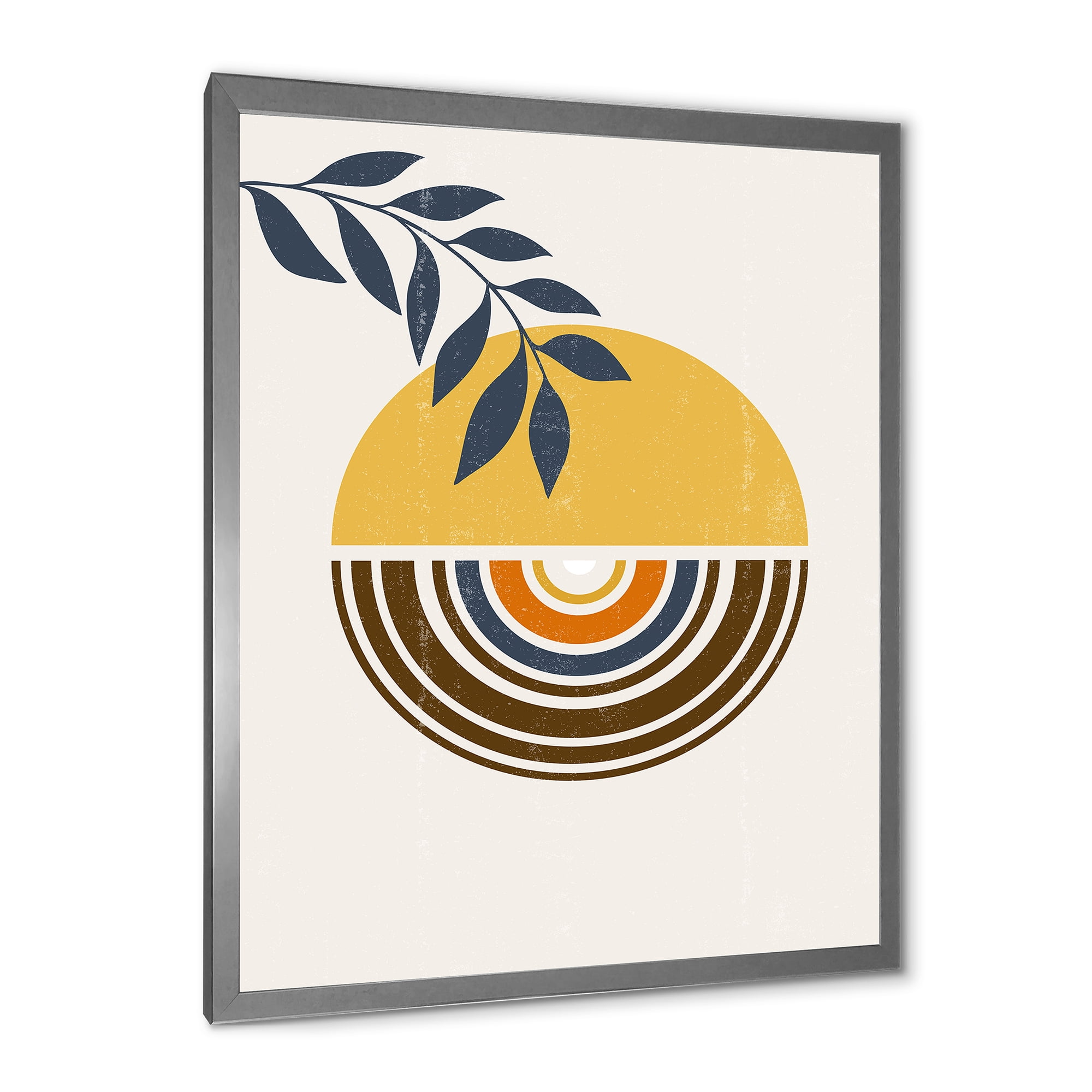 Designart 'Abstract Sun and Moon Leaves ' Modern Framed Art Print