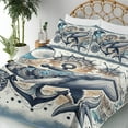 thumbnail image 3 of Ambesonne Nautical Fitted & Top Sheet Set with Shams, Whale Anchor Mandala Night, Indigo and Amber, 3 of 5
