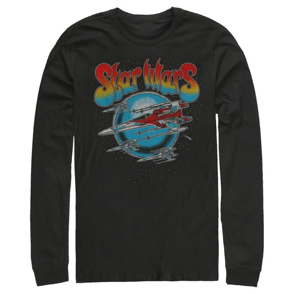 Men's Star Wars: The Rise of Skywalker Groovy Flight Long Sleeve Shirt Black Large