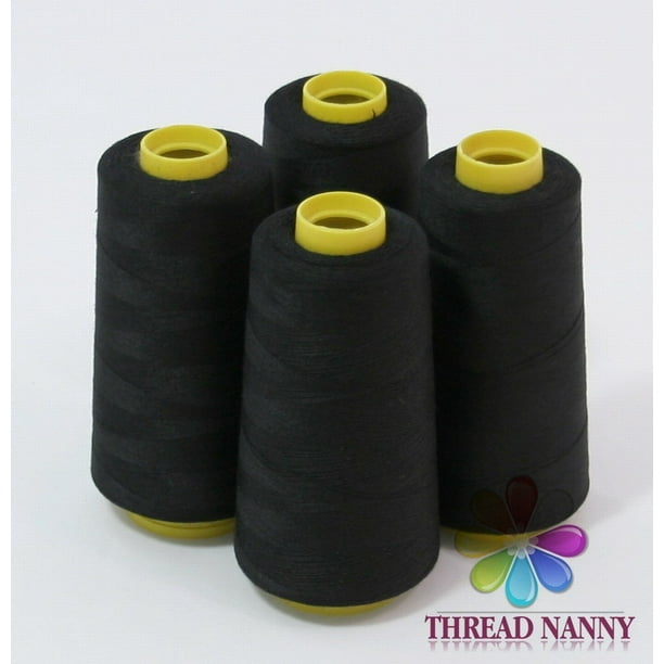 4 Large Cones (3000 yards each) of Polyester threads for Sewing Quilting Serger BLACK Color from