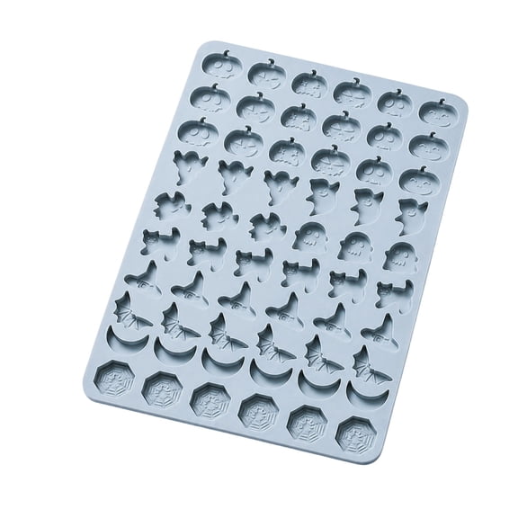 Halloween Silicone Baking Mold With 60 Cavities Pumpkin Witch Hat Skull Candy Chocolate Jelly Gummy Ice Cube Tray A-25.8X17.9X0.8Cm