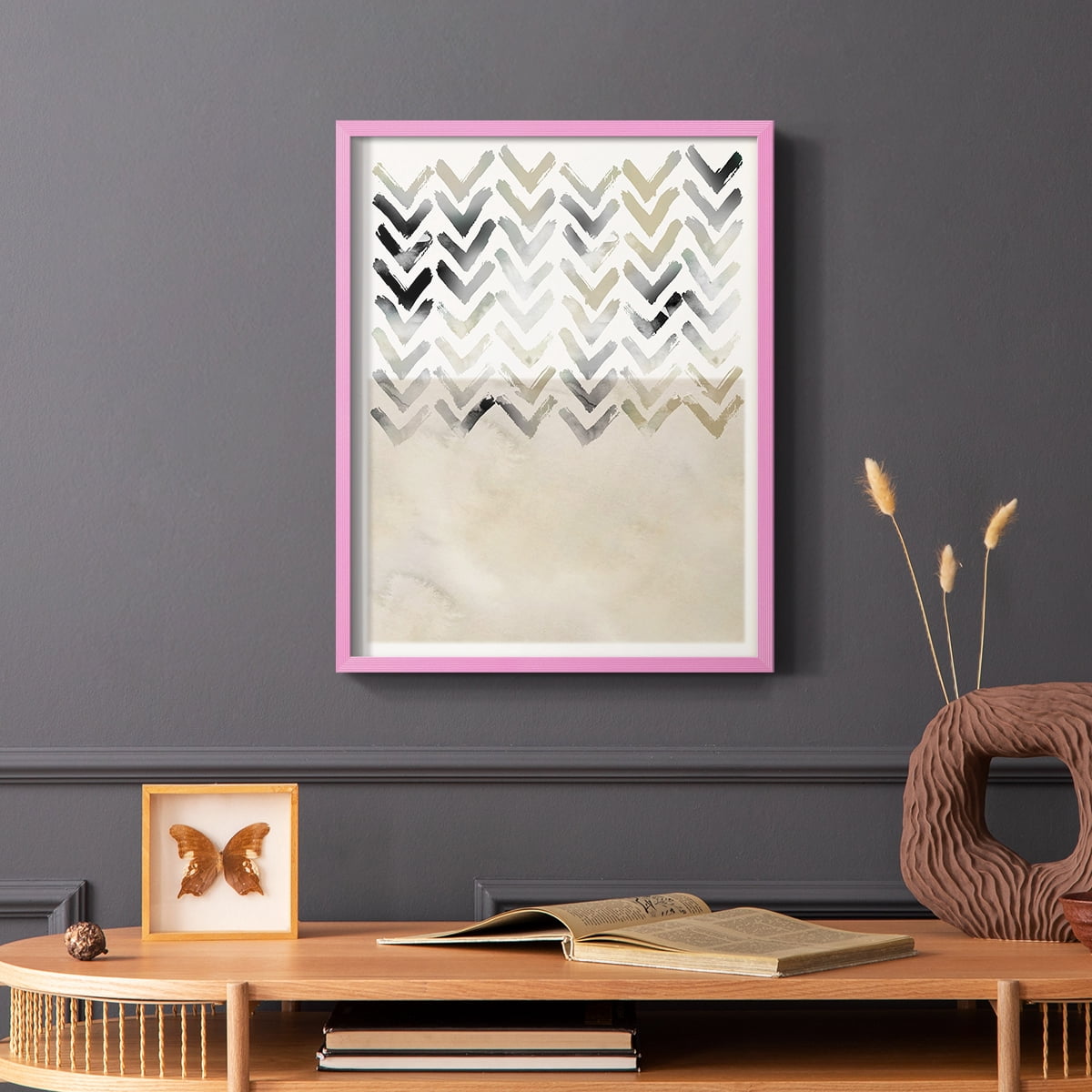 Neutral Chevron in Pink Solid Wood 11 x 14 Framed Print
