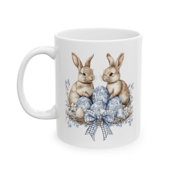 Easter Bunny Chinoiserie Mug oz Ceramic Happy Easter Gift.