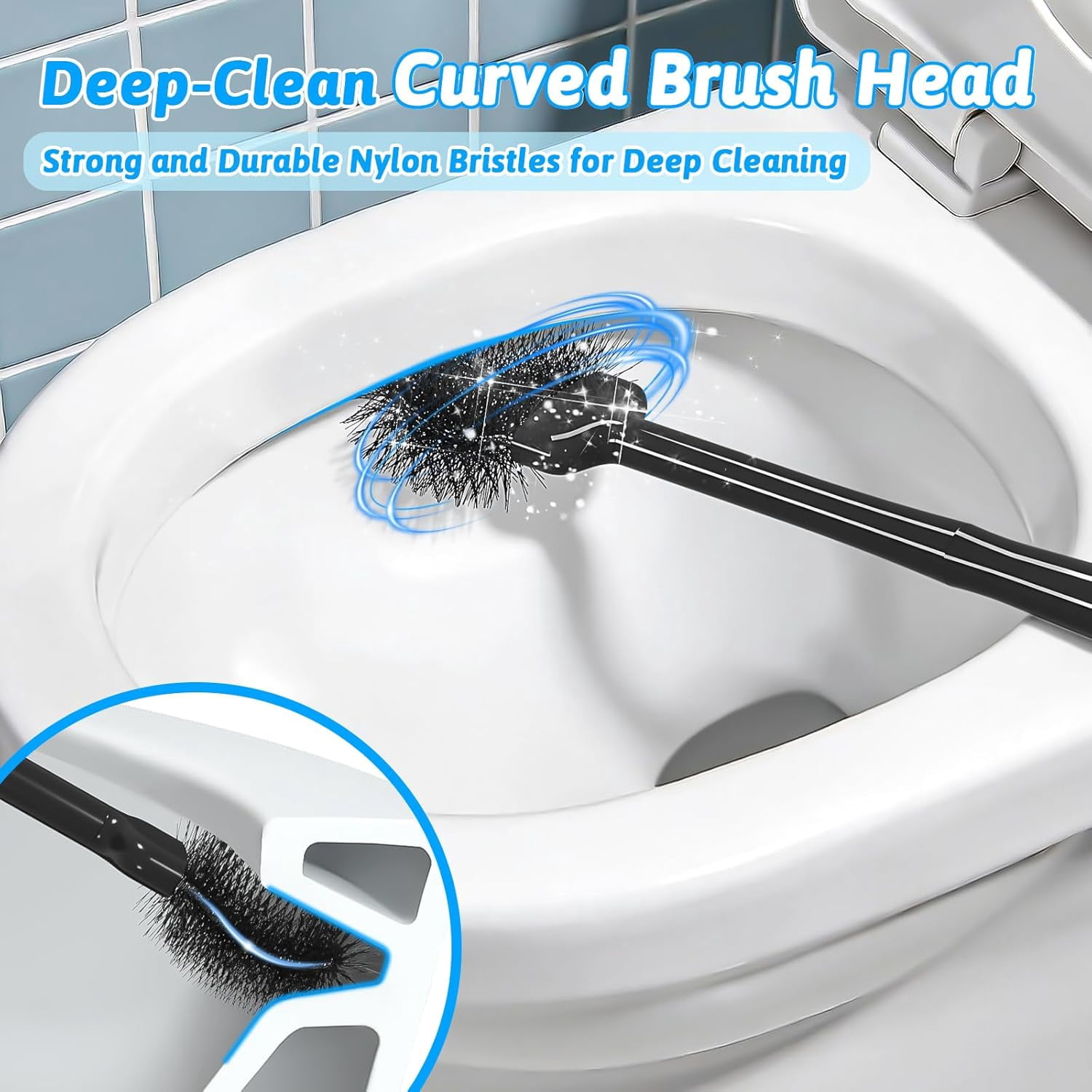 Toilet Brush and Plunger Set Curved Design Head for Deep Cleaning Heavy Duty Toilet Bowl Brush and Plunger Combo with Holder for Bathroom Cleaning Black 2 Pack