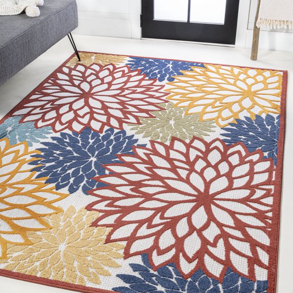 JONATHAN Y AMALFI COAST 4 x 6 Area Rug, Minori Floral - Cream/Red/Blue, AMC109B-4