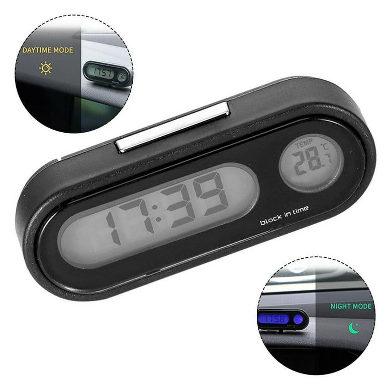2-in-1 Car Clock Thermometer with Blue Backlight Battery Powered  Multifunctional Car Digital Clock Temperature Gauge for Automobile 