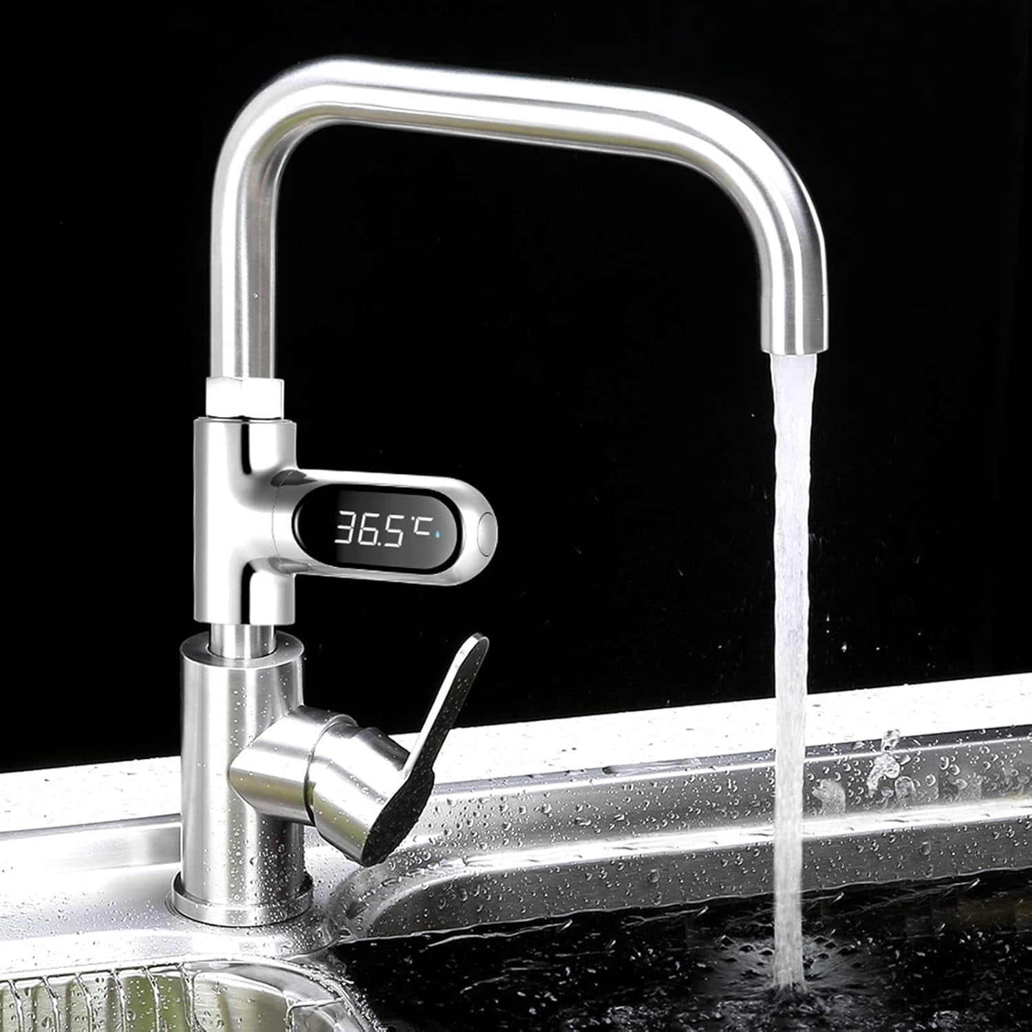 Temperature Sensor for Baby Bath Water, Hydropower System with 360° Rotating Screen for Instant-Read Led Digital Display in Home Bathroom Kitchen