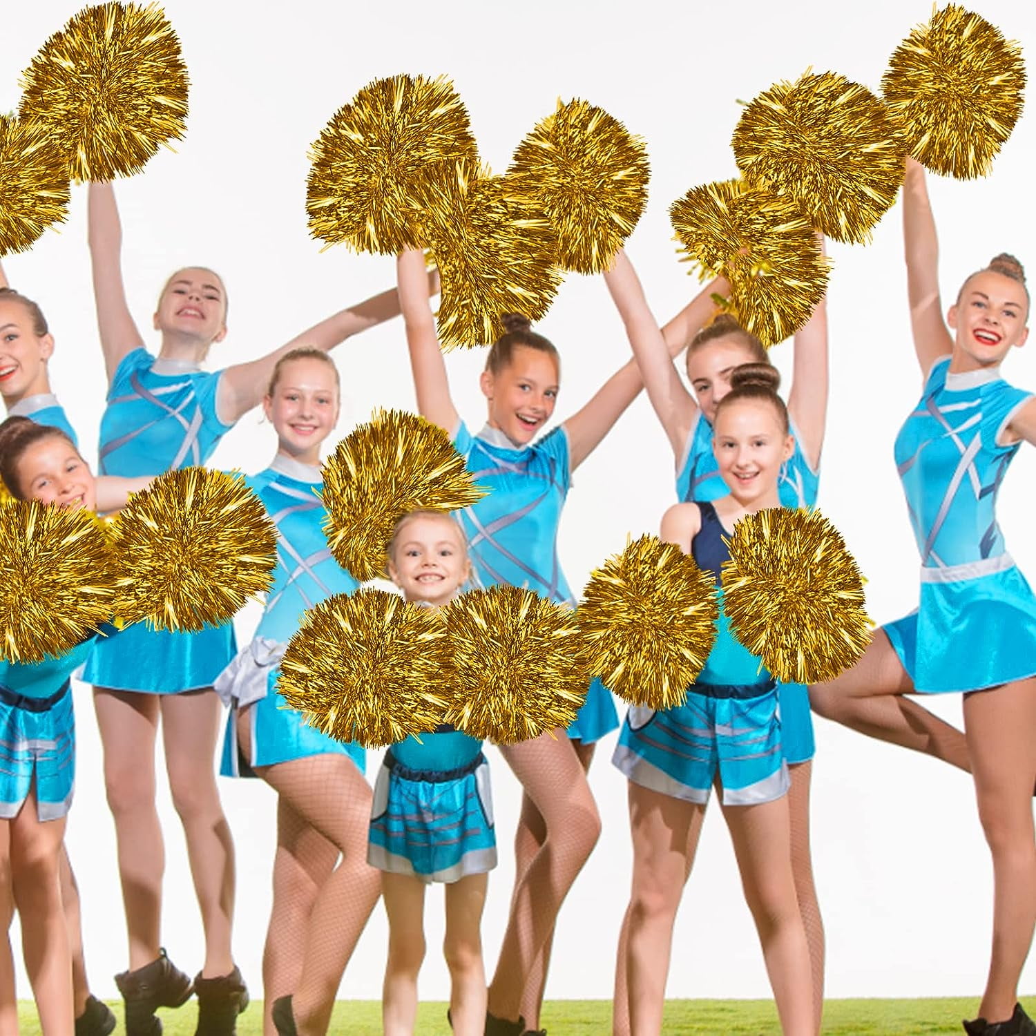 LINLIN 12Pcs Cheerleading Pom Poms Dance Cheer Poms Cheerleader Pompoms Cheer for Kids Adults Ball Dance Sports Team Spirit Cheering Fancy Dress Night Party