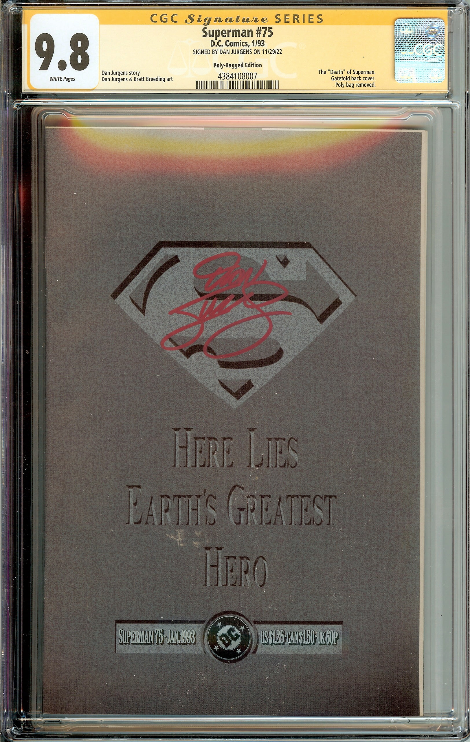Superman #75 Signed Dan Jurgens CGC 9.8 Polybag Edition