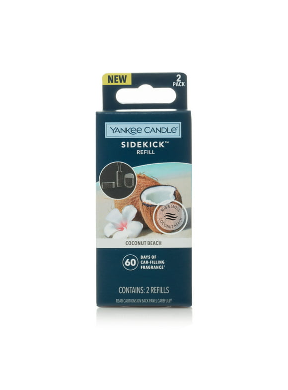Yankee Candle Sidekick Collection Fragrance Refill, 2 Pack, Coconut Beach Scent, Car Air Freshener