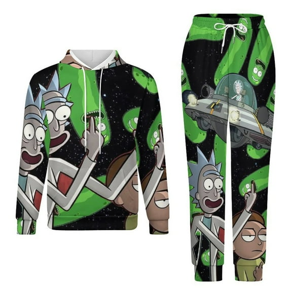 Rick And Morty Unisex Adult Sweatsuits Hoodie & Sweatpants Long Sleeve Hooded Sweatshirt Matching Joggers Tracksuit Sets 2XS