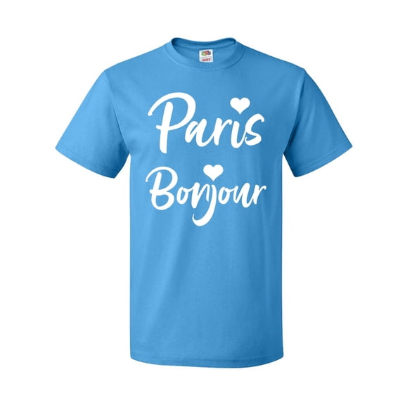 Inktastic Paris Bonjour with Hearts in White Text T-Shirt