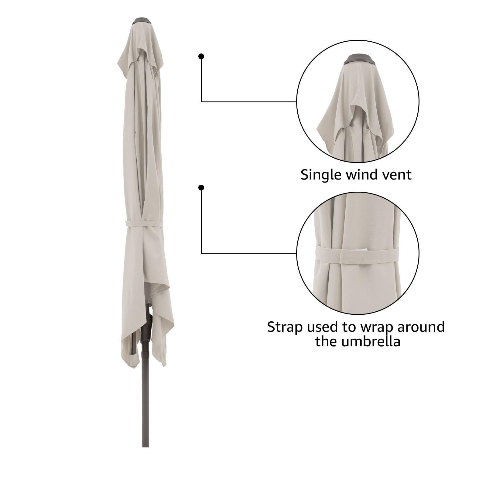 COBANA 75’ Cream White Half Rectangular Patio Umbrella, Waterproof Polyester with Crank System