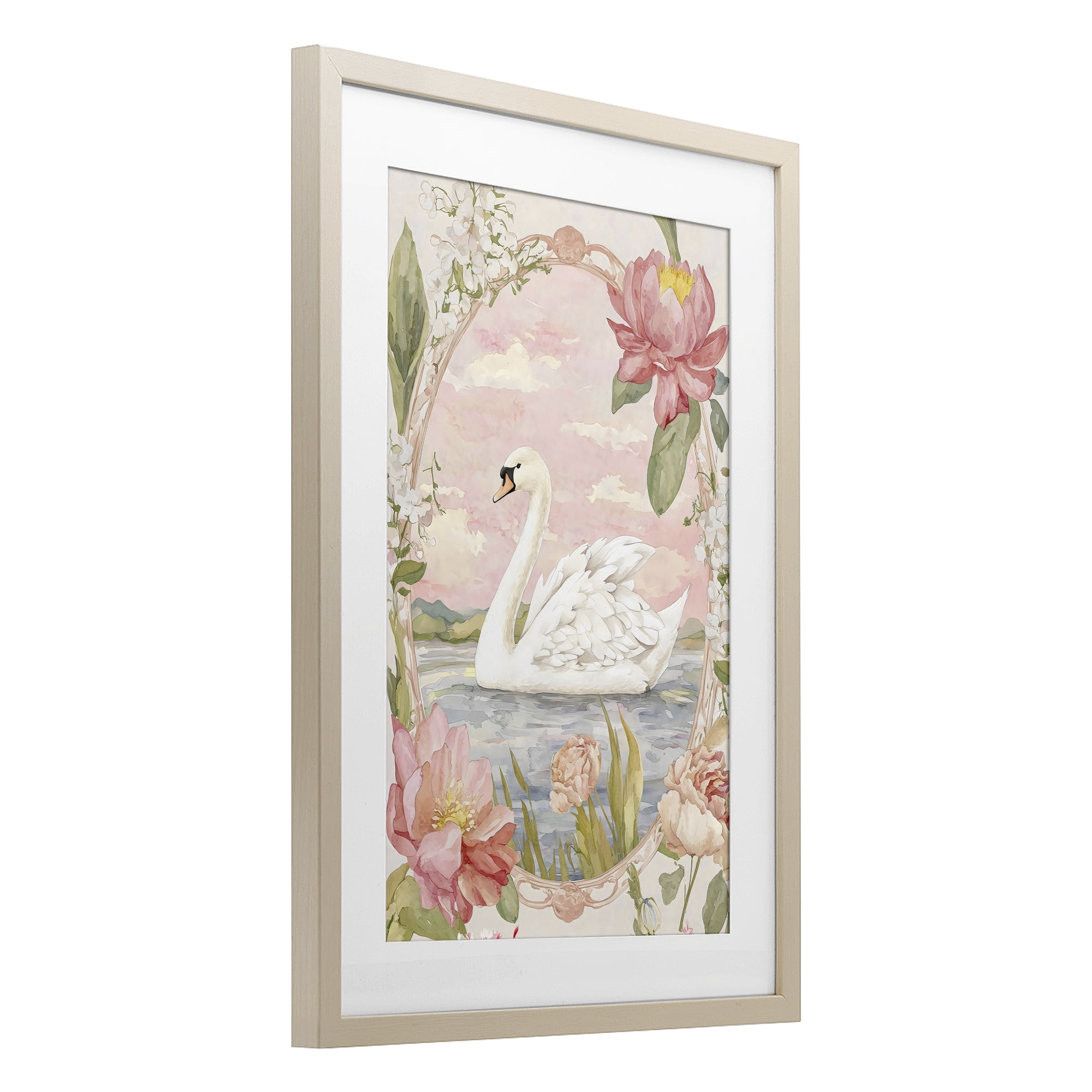 Stupell Industries Floral Border Swan in Bloom Birch Framed Print Under Glass, design by Creative Studio