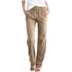 thumbnail image 3 of Pantalones de lino de algodón para mujer Pantalones casuales de cintura elástica pantalones de pierna recta 2024 con cordón sueltos y cómodos pantalones palazzo con bolsillos, 3 of 5
