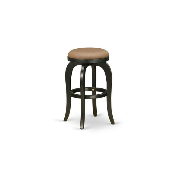 East West Furniture Bedford 30" Wood Swivel Backless Bar Stool in Black/Brown