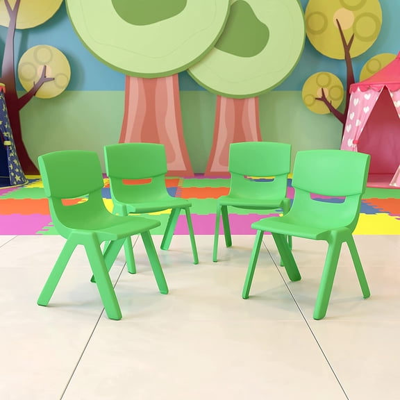 4 Pack Green Plastic Stack School Chair with 12" Seat Height - Kids Chair