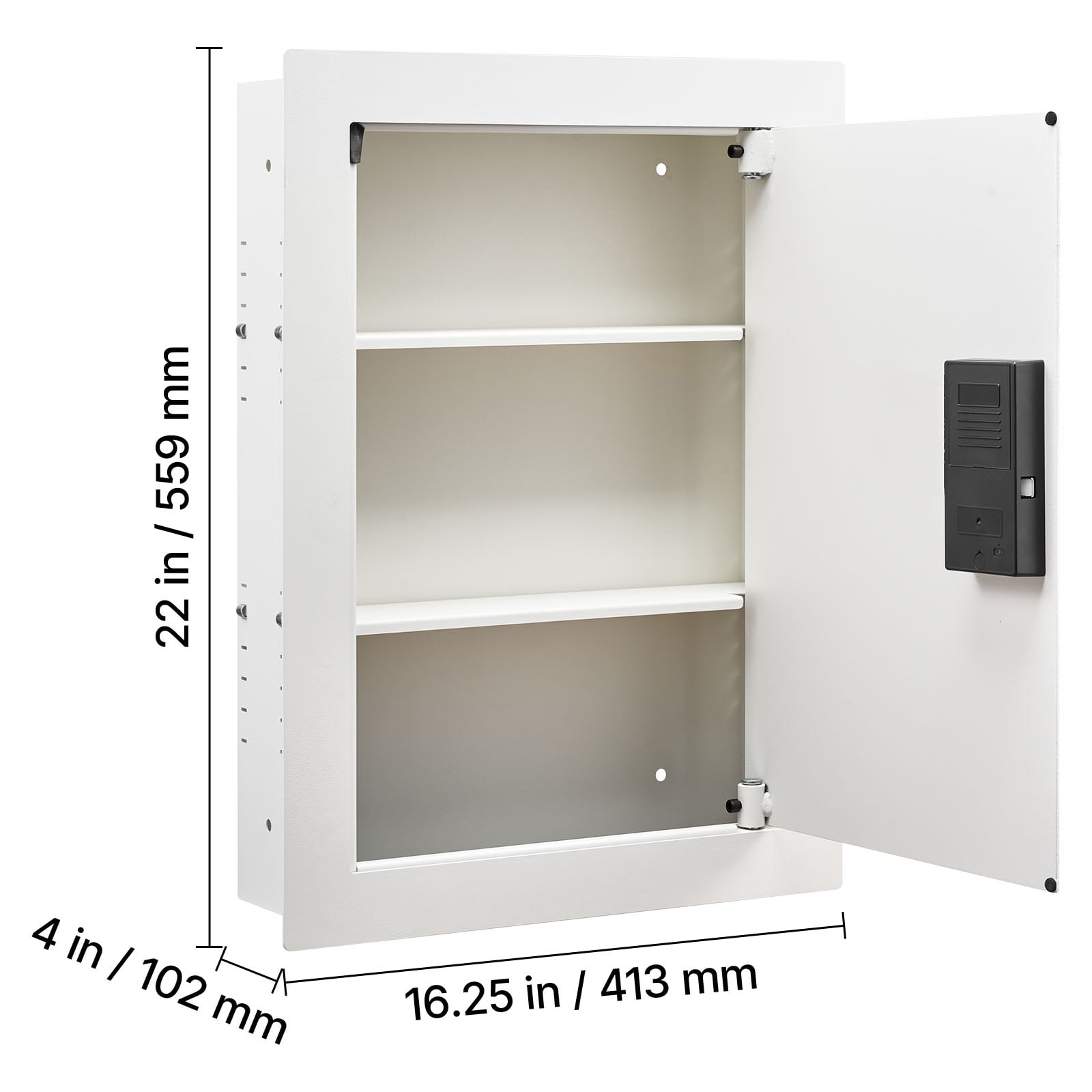 KFFKFF 0.83 sq.ft Wall Safe, 3-Tier Hidden Safe with Password, Key & Turning Knob, Q235 Cold-Rolled Steel In-Wall Storage with Adjustable Shelves & Mounting Holes for Valuables, White