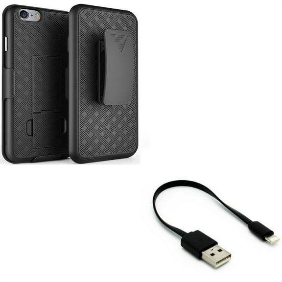Short USB Cable w Case Belt Clip for iPhone 8/7 - Charger Cord Power Wire Fast Charge, Holster Swivel Cover Kickstand Armor for iPhone 8/7 Models