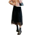 thumbnail image 2 of hirigin Women Long Skirt, Elegant Elastic Waist Tulle Patchwork Irregular Skirt for Casual Daily, 2 of 7