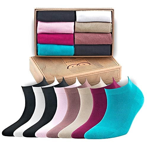 BAMBOOVEN Women’s Casual Ankle Socks – Rayon Made from Bamboo, Super Soft, Odor Free and Breathable, Low-Cut, Sneaker Socks (3, 6 or 8 pair   Gift box)