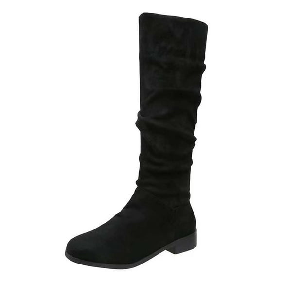 hopeusnice Women's Slouch Knee High Boots Suede Over The Knee Boots Flat Boots Pull On Mid Calf Boots Fashion Comfortable Fall Winter Shoes Black 41