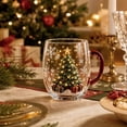 thumbnail image 5 of Christmas Themed Glass Mug with Handle, Christmas Motif Glass Coffee Cup, Santa Reindeer Christmas Tree Snowman Embossed Holiday Drinking Glass, Thickened Clear Glass Festive Winter Beverage Mug, 5 of 7