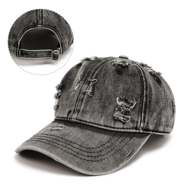 Women Men Ripped Distressed Denim Baseball Cap Trucker Hat Adjustable Hip Hop Hat Sun Hat