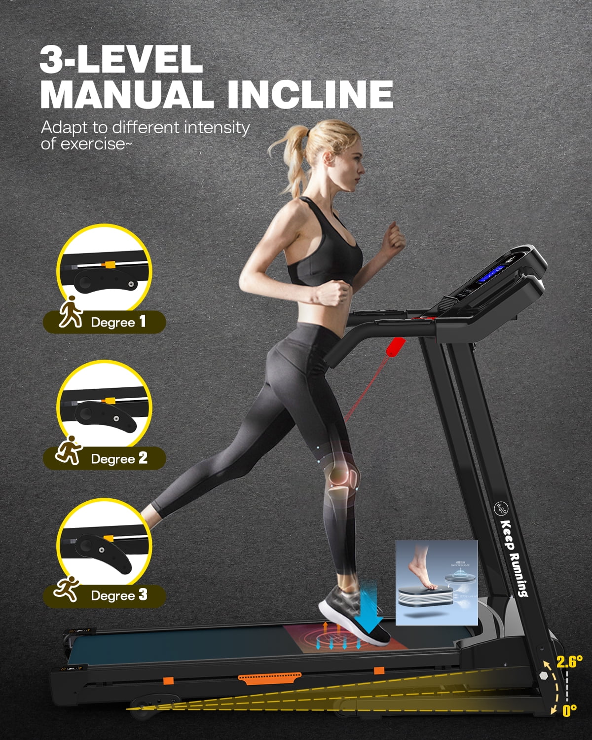FYC 3.5HP Folding Treadmill 330 LBS Weight Capacity with Incline for Home, Portable Electric Treadmill for Running Walking Jogging Exercise with 12 Preset Programs, Indoor Home Workout Training